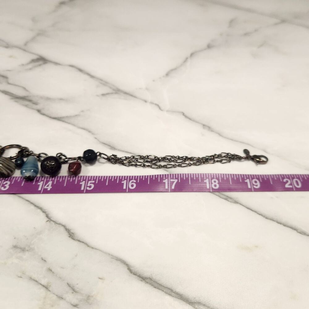 Premier Designs Boho Art Glass Swirl Bead Gun Metal Charm Necklace - Picture 8 of 10